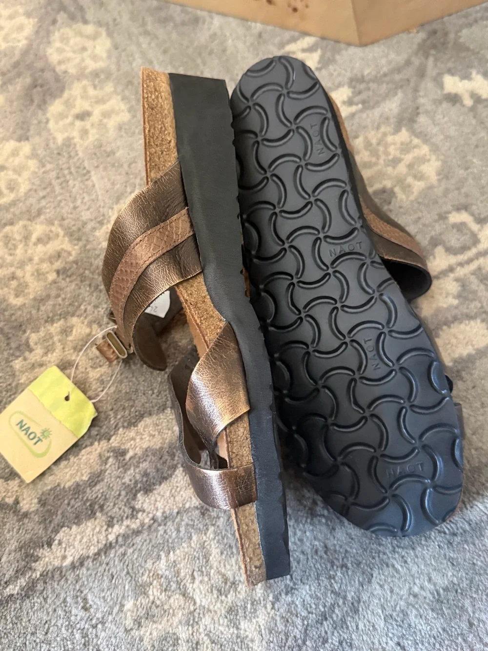 NWT Naot Jessica Copper and Coffee Leather Slide Sandals